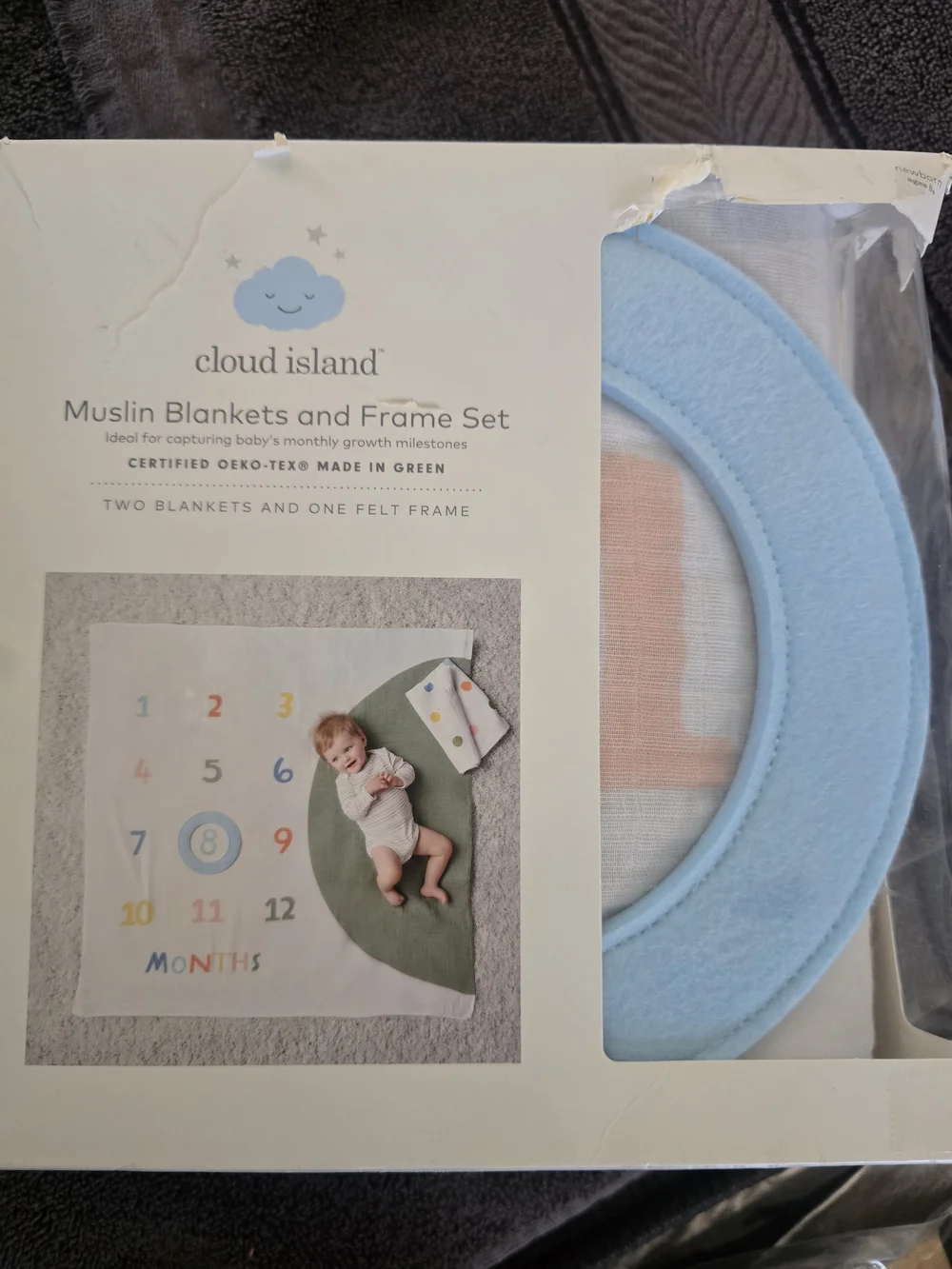cloud island Multicolor Numbers Milestone Blanket with Green Accent